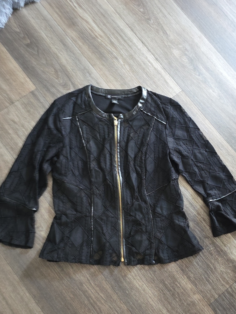Black Quilted Zip-Front Jacket with Leather Trim